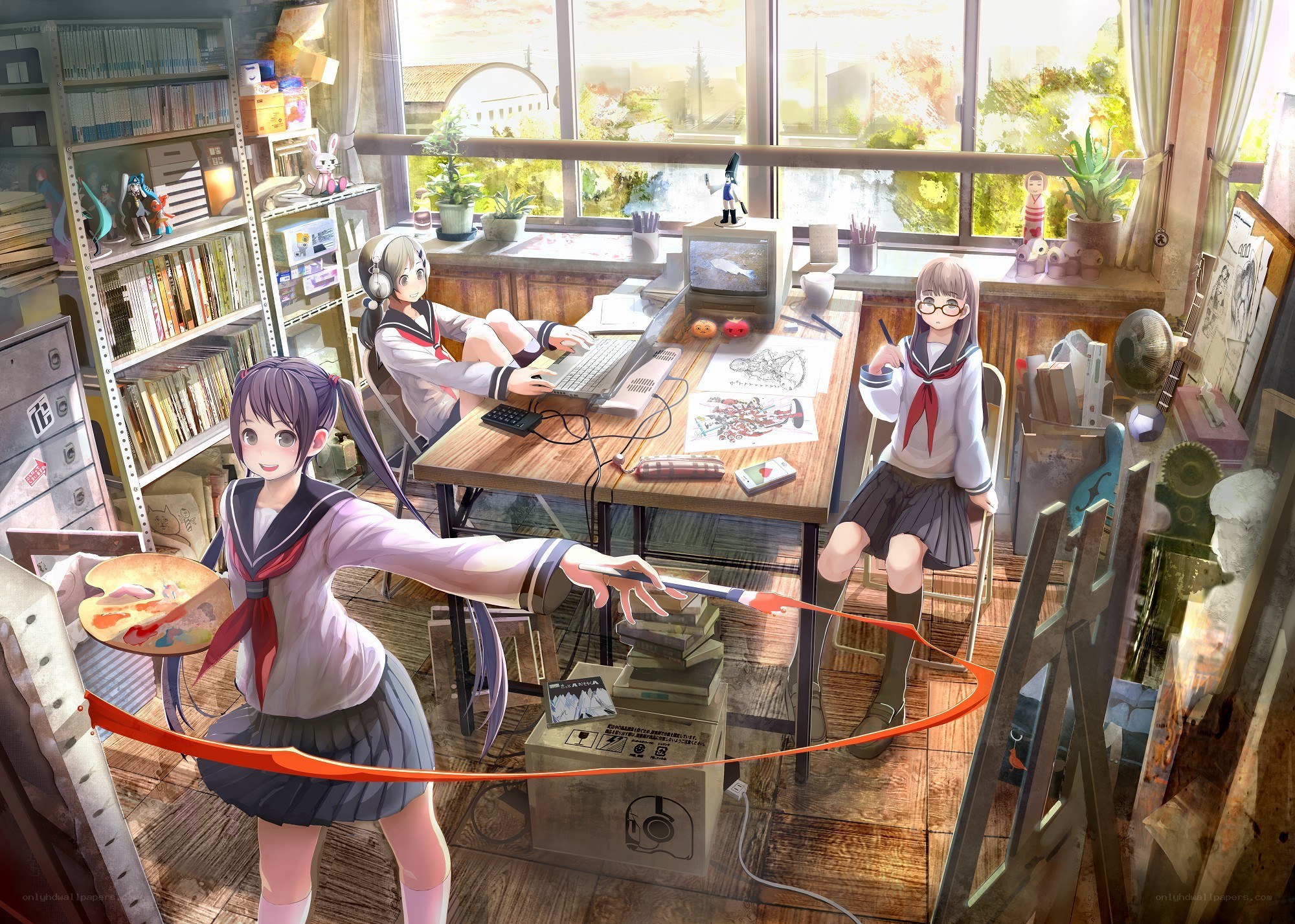 Art students in a sunlit studio