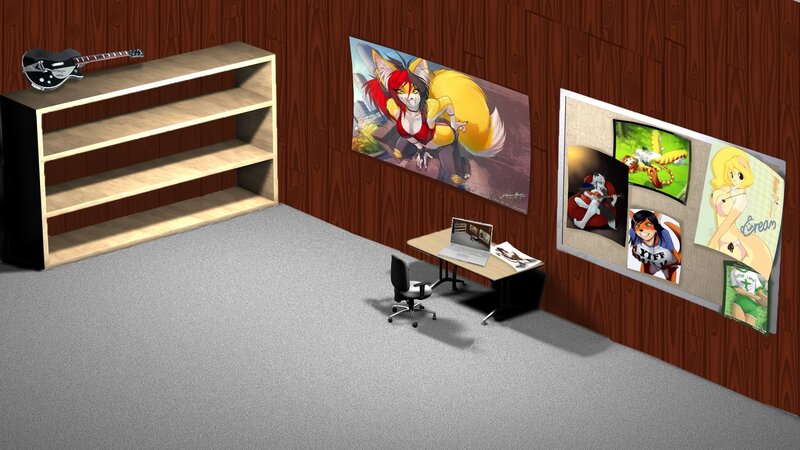 art studio with anime posters
