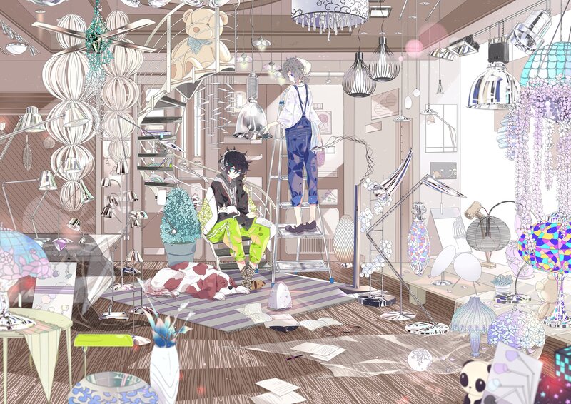 Art studio with two characters