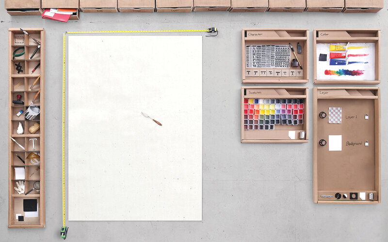 art supplies and blank canvas