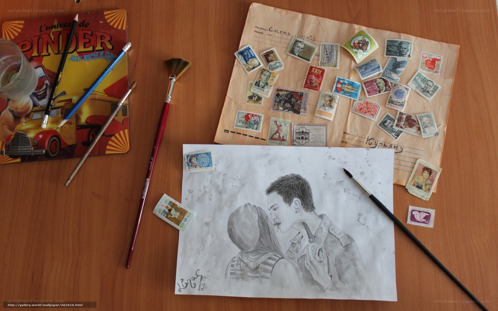 art supplies and drawing on table
