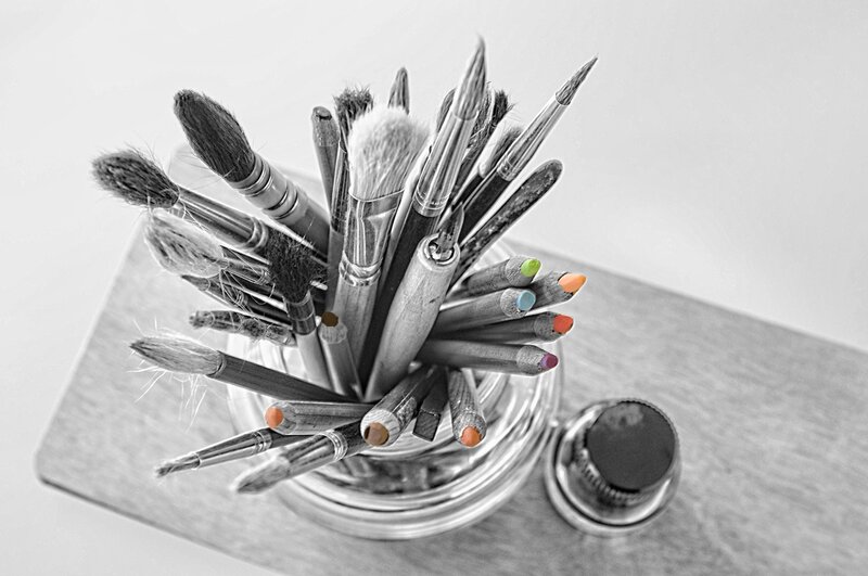 Art supplies in a jar