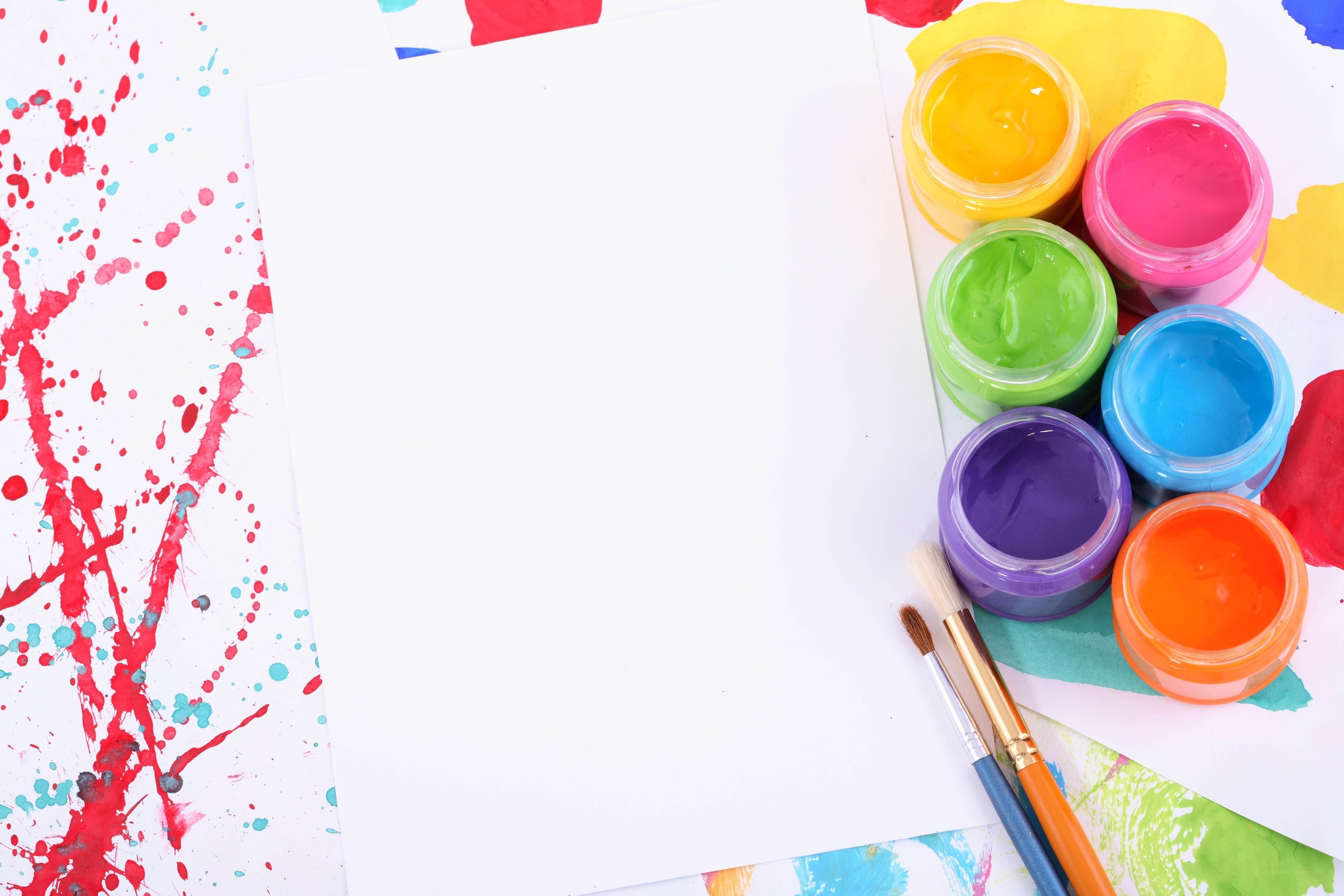 Art supplies on a colorful background
