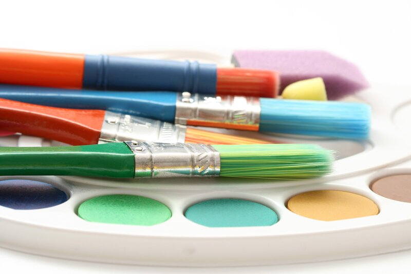 Art supplies on a palette