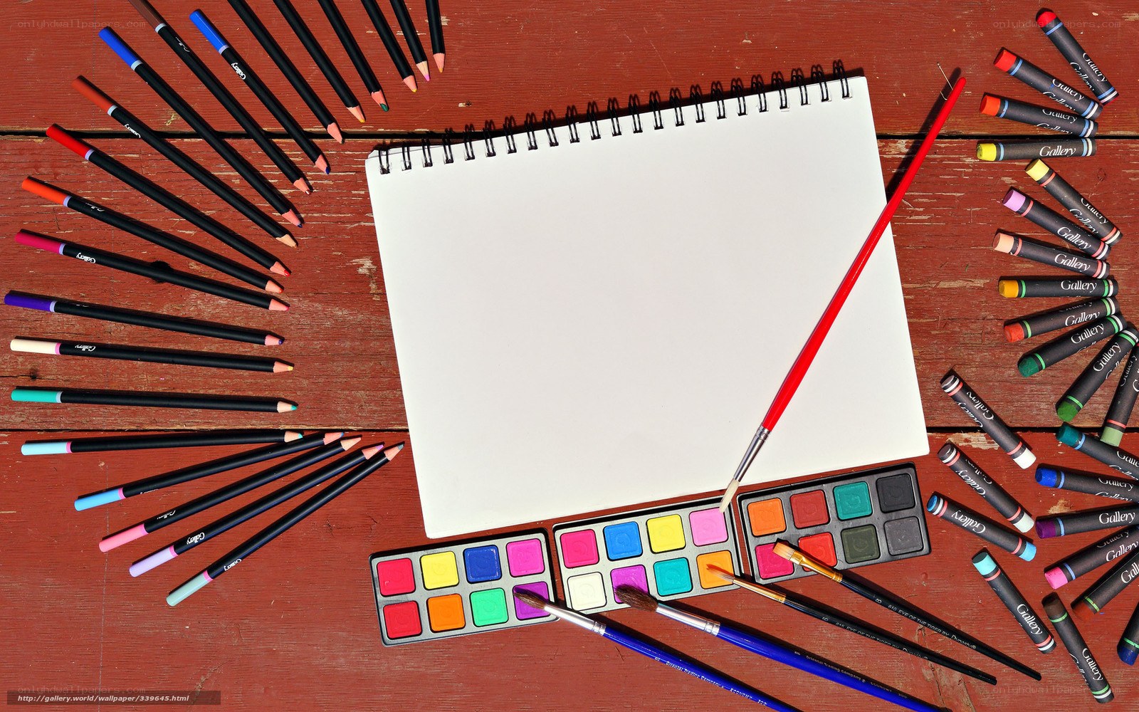Art supplies on wooden table