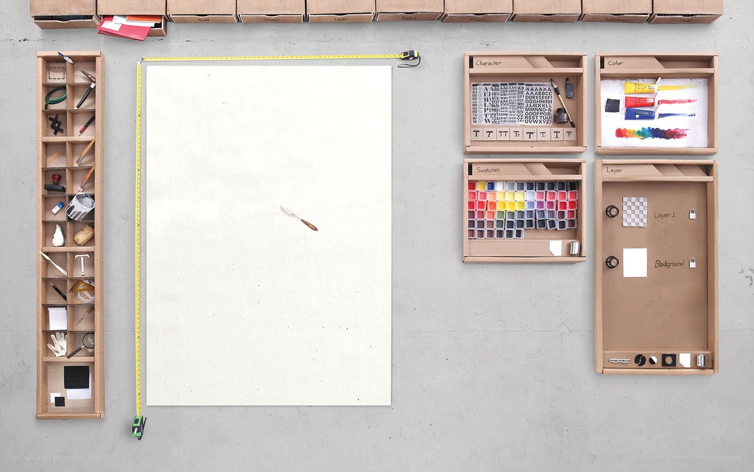 Art supplies organized on a table
