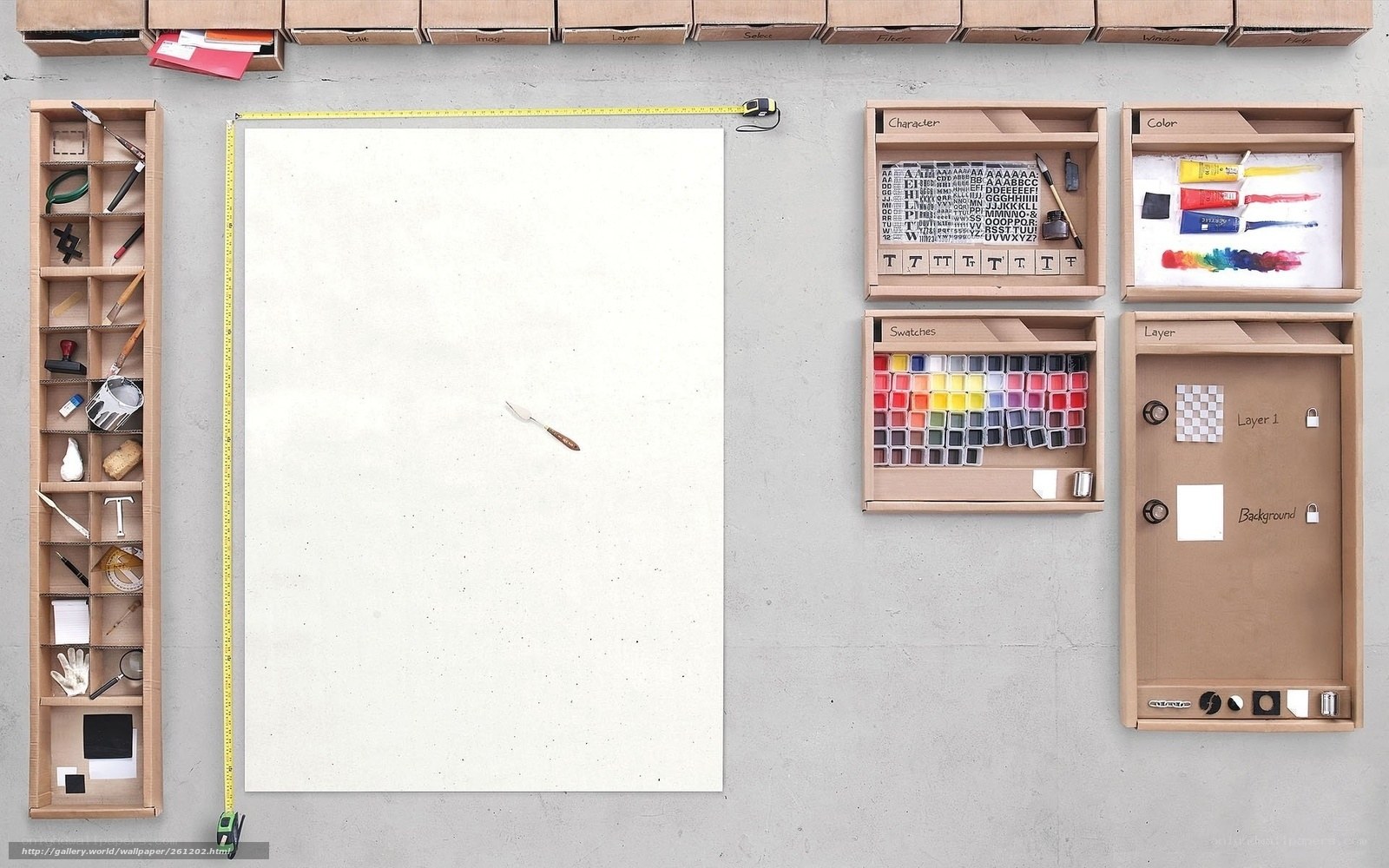 Art supplies organized on a table