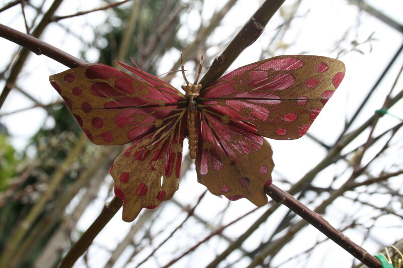 Artificial Butterfly on Branch — Red