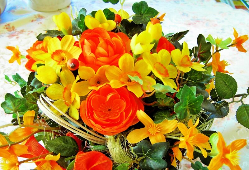 Artificial Flower Bouquet — Orange, Bright