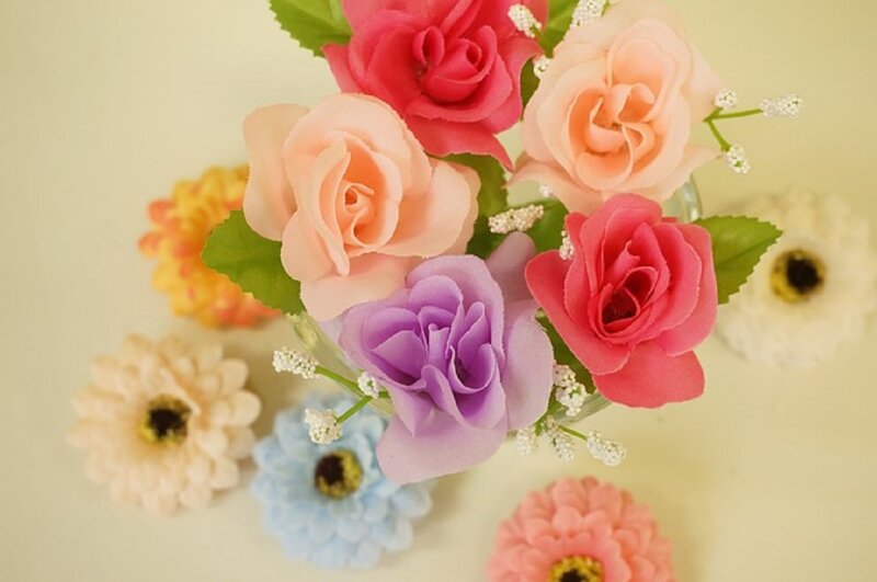 Artificial Flower Bouquet — Pink, Calm, Photograph, Roses, Daisies