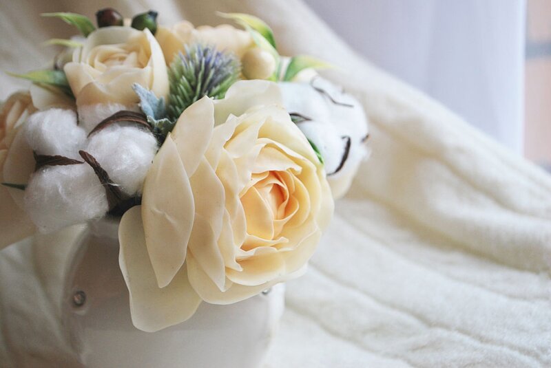 Artificial Flower Bouquet — White, Calm, Photograph, Cotton