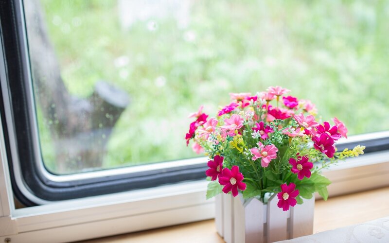 Artificial Flowers in Vase — Pink, Calm, Morning, Photograph