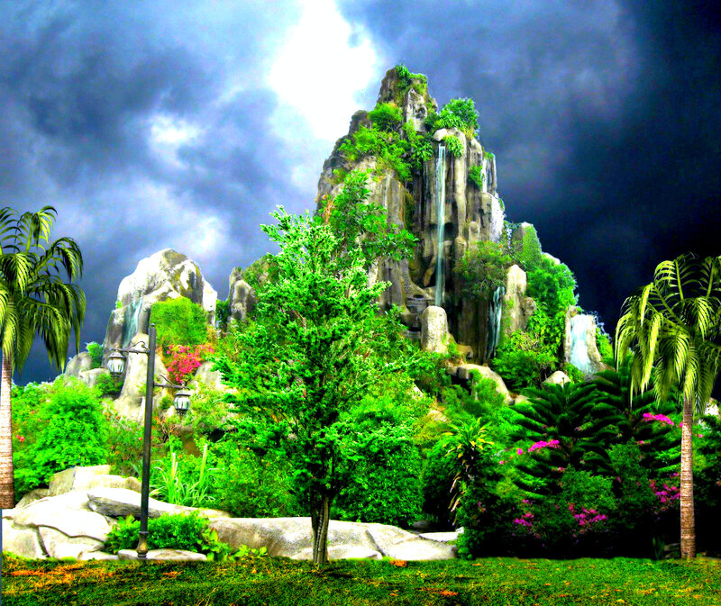 Artificial Mountain with Waterfall — Green