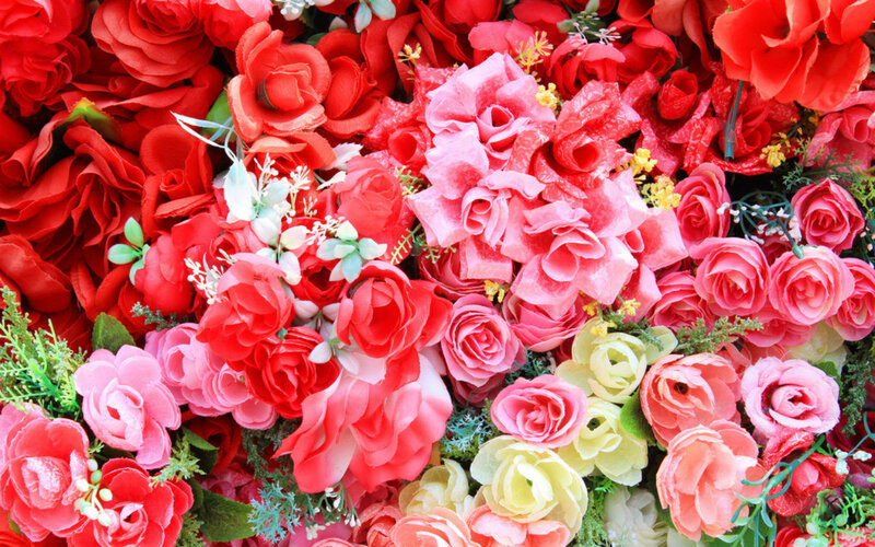 Artificial Rose Bouquet — Red, Festive