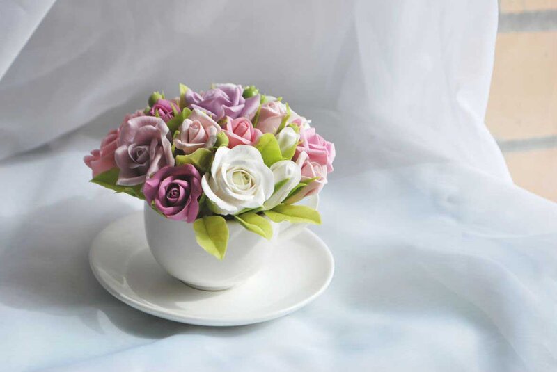 Artificial Roses in Cup