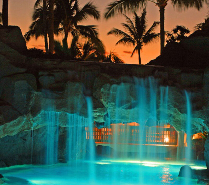 Artificial Waterfall at Night — Blue
