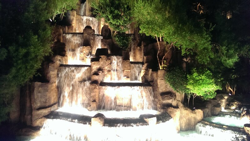 Artificial Waterfall at Night — Green, Serene