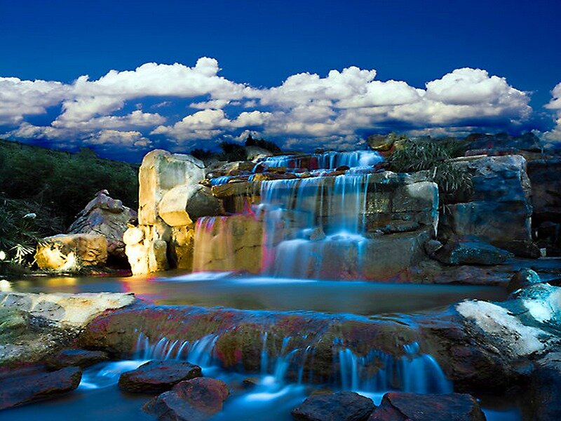 Artificial Waterfall at Night