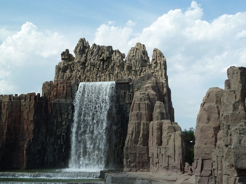 artificial waterfall at theme park