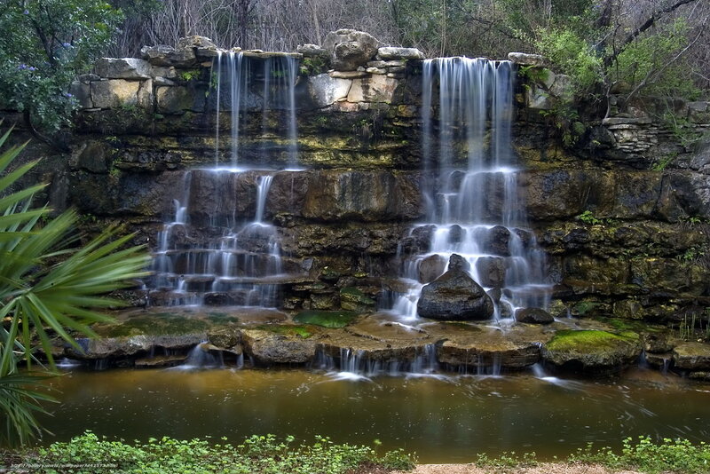 Artificial Waterfall — Green, Serene, Afternoon, Photograph, Rocks