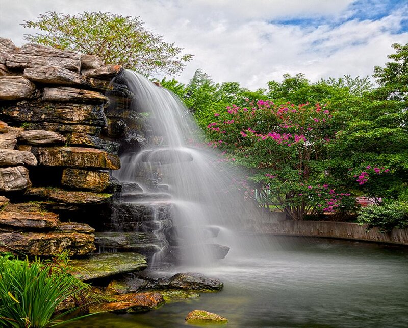 Artificial Waterfall — Green, Serene, Afternoon