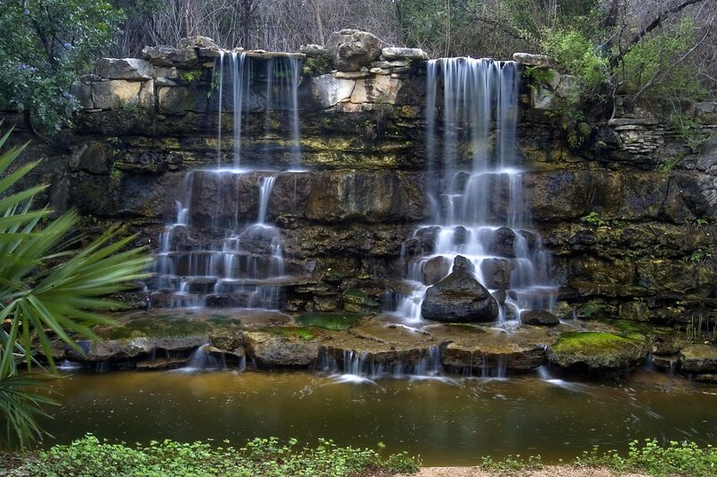 Artificial Waterfall — Green, Serene, Photograph, Rocks