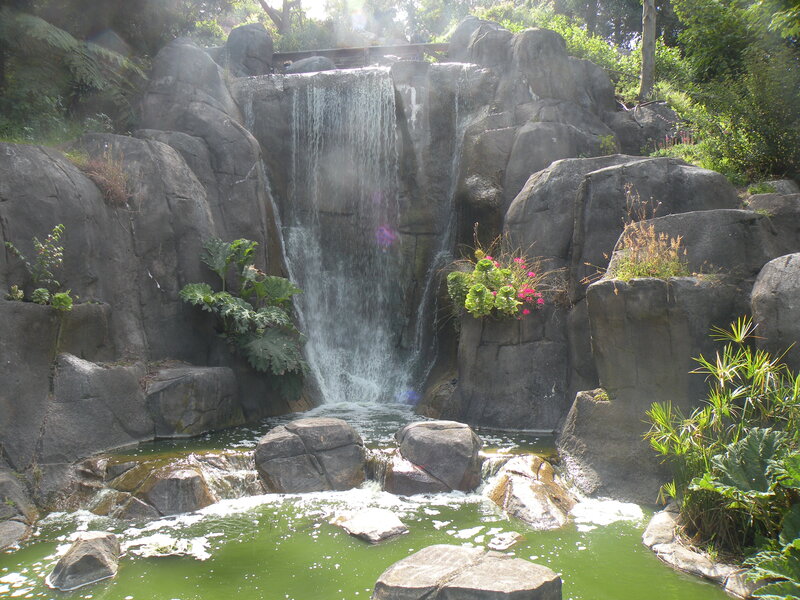 Artificial Waterfall in Garden — Green, Serene, Afternoon