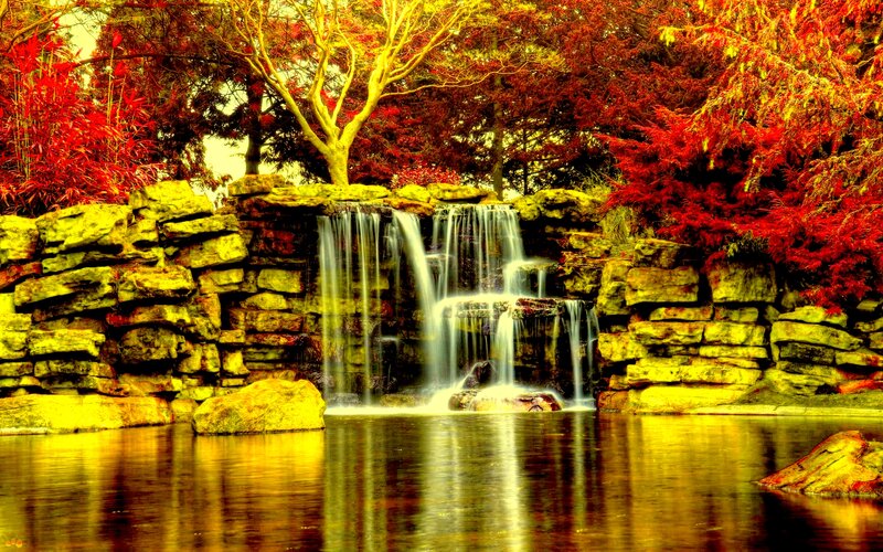 Artificial Waterfall in Garden — Red