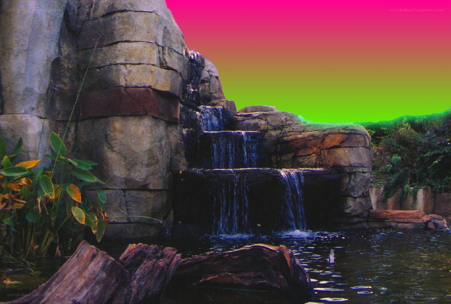 Artificial waterfall in garden