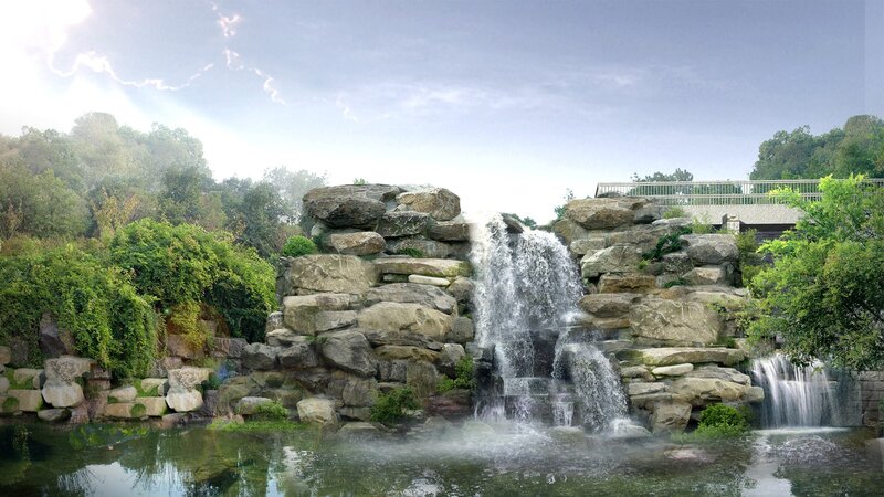Artificial Waterfall in Park — Green