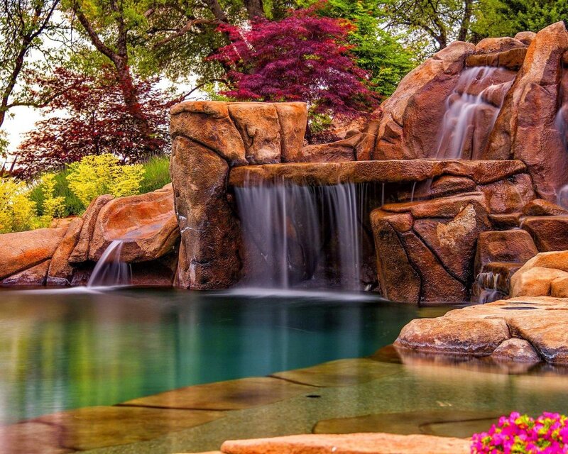 Artificial Waterfall Pool — Brown, Serene