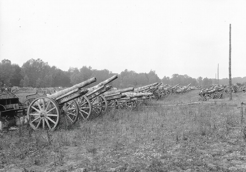 Artillery cannons in a field