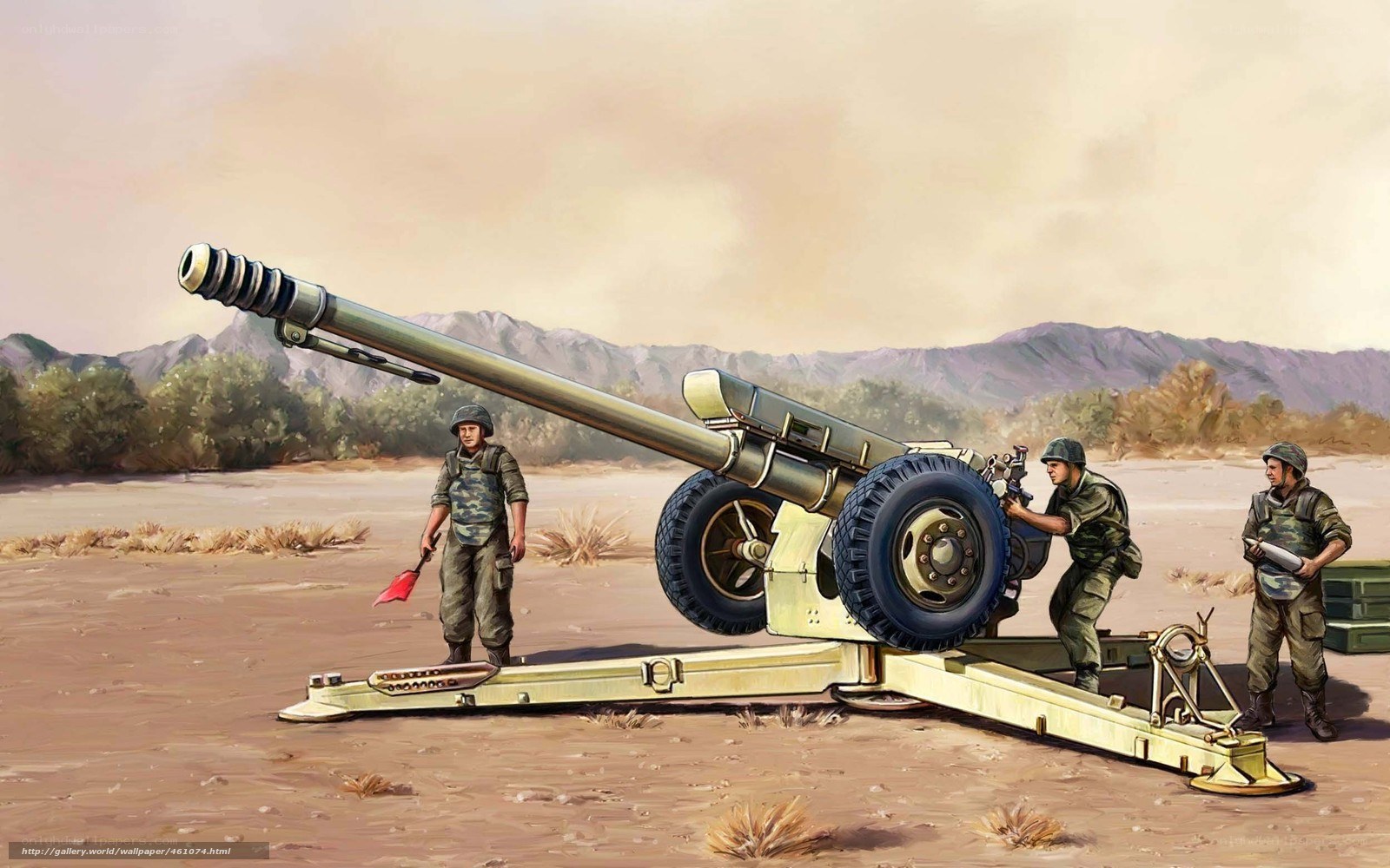 Artillery crew in desert