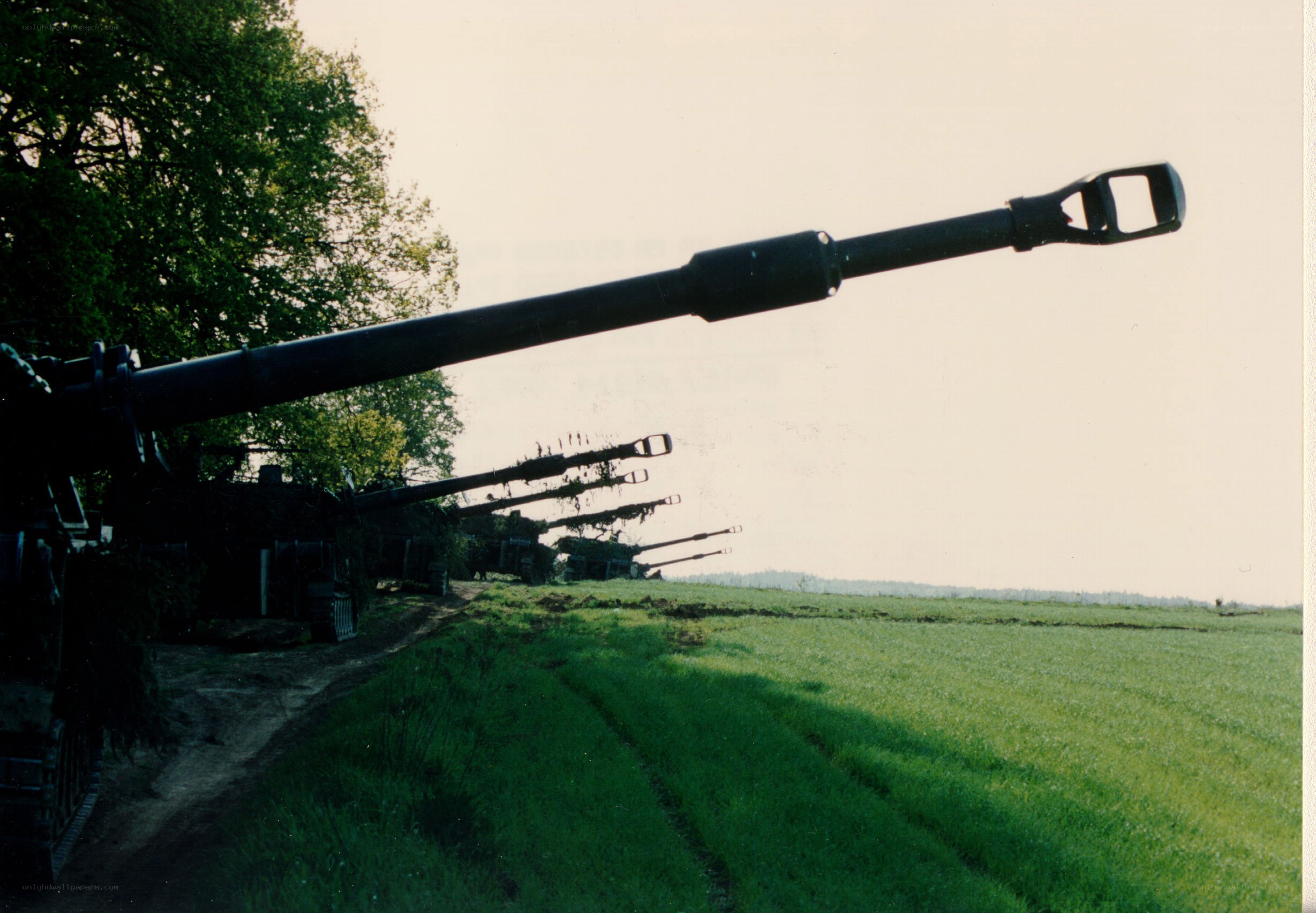 Artillery guns in a field