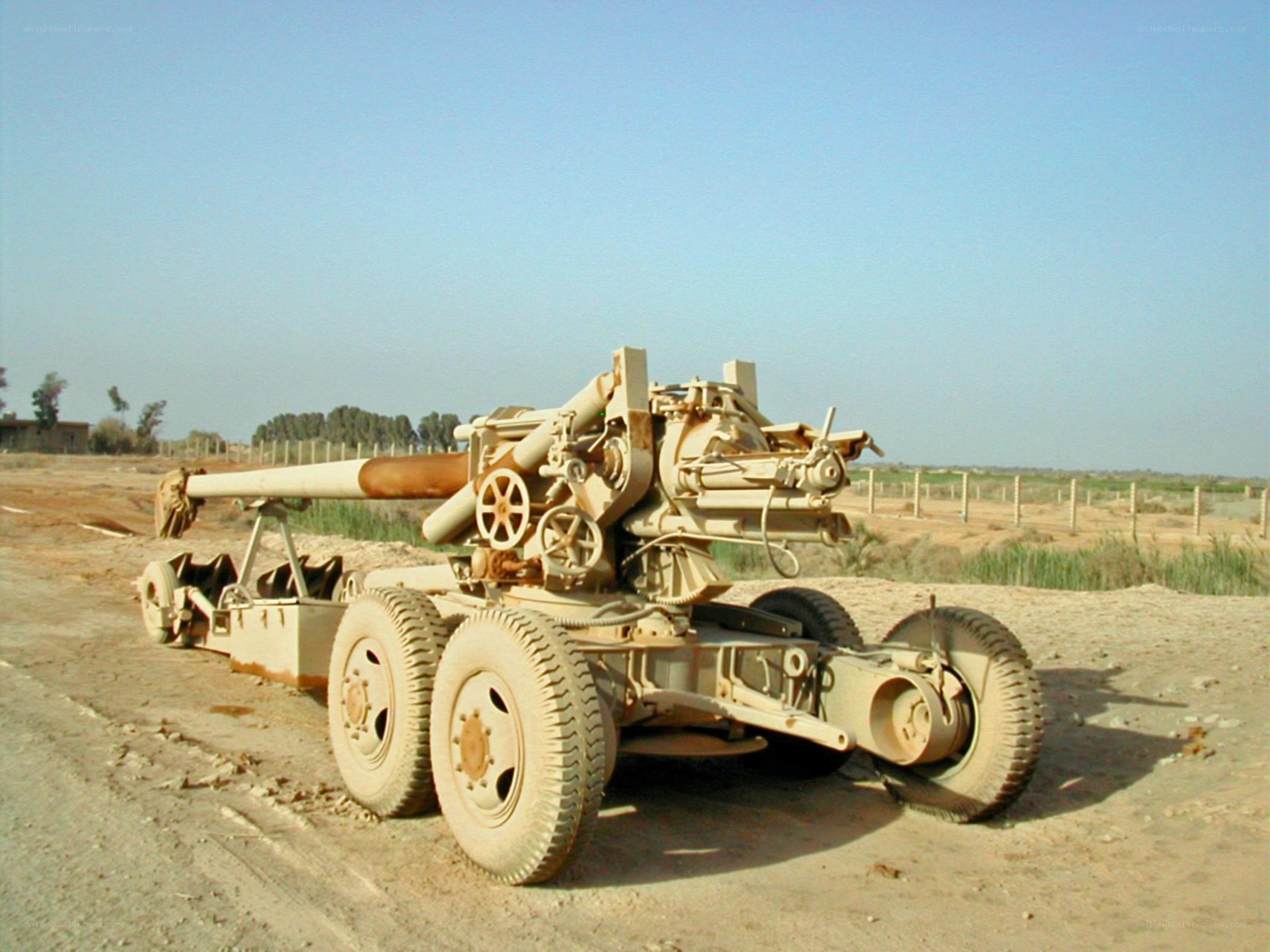 Artillery piece in desert