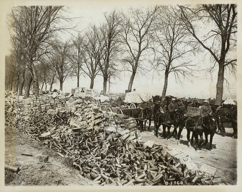 Artillery shell casings at a military depot