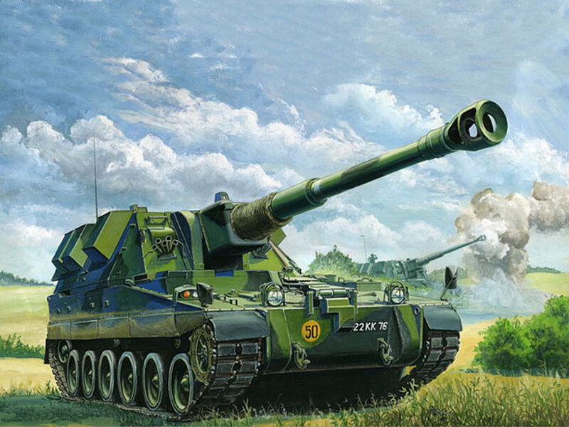 Artillery tank in field
