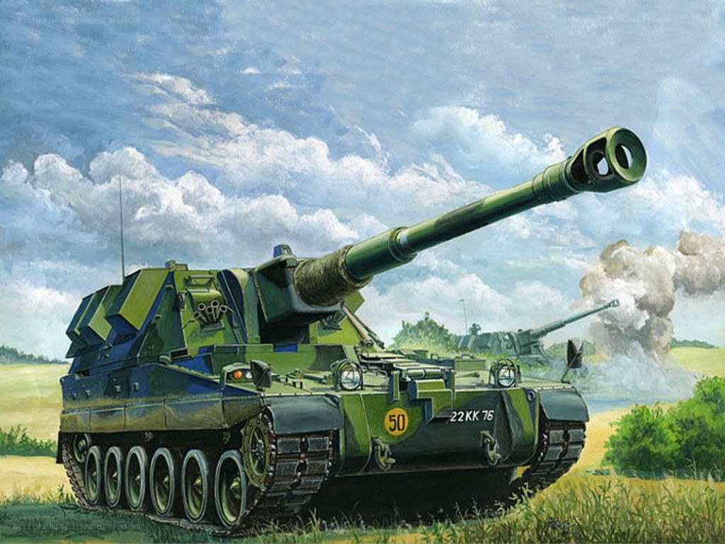 Artillery tank in field
