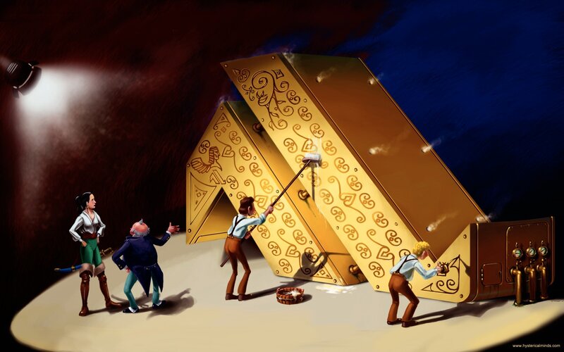 Artisans polishing a golden artifact