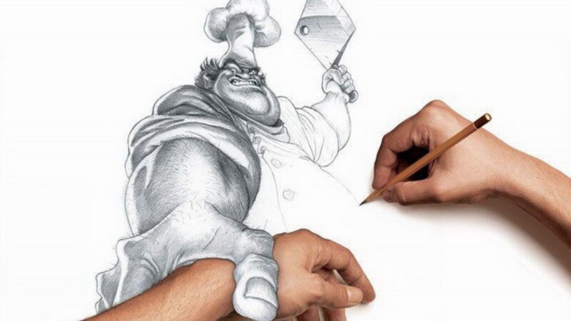 artist drawing a chef