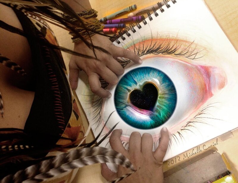 Artist drawing a heart-eyed eye