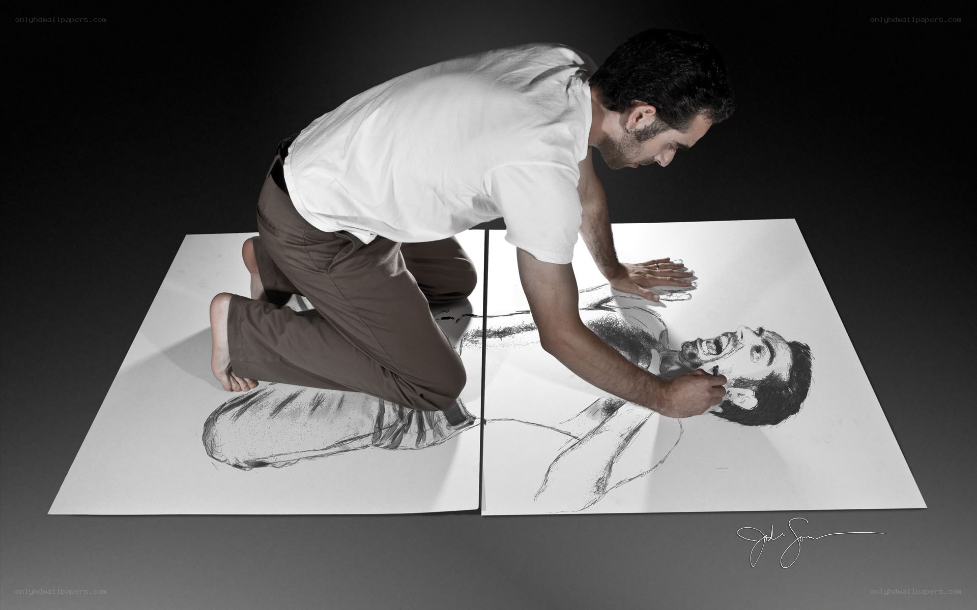 artist drawing a self-portrait