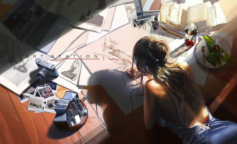 Artist Drawing at Desk