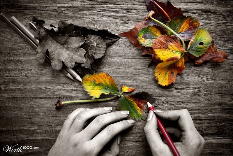 artist drawing autumn leaves