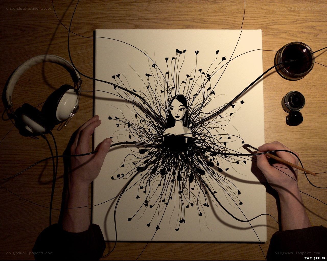 artist drawing ink illustration
