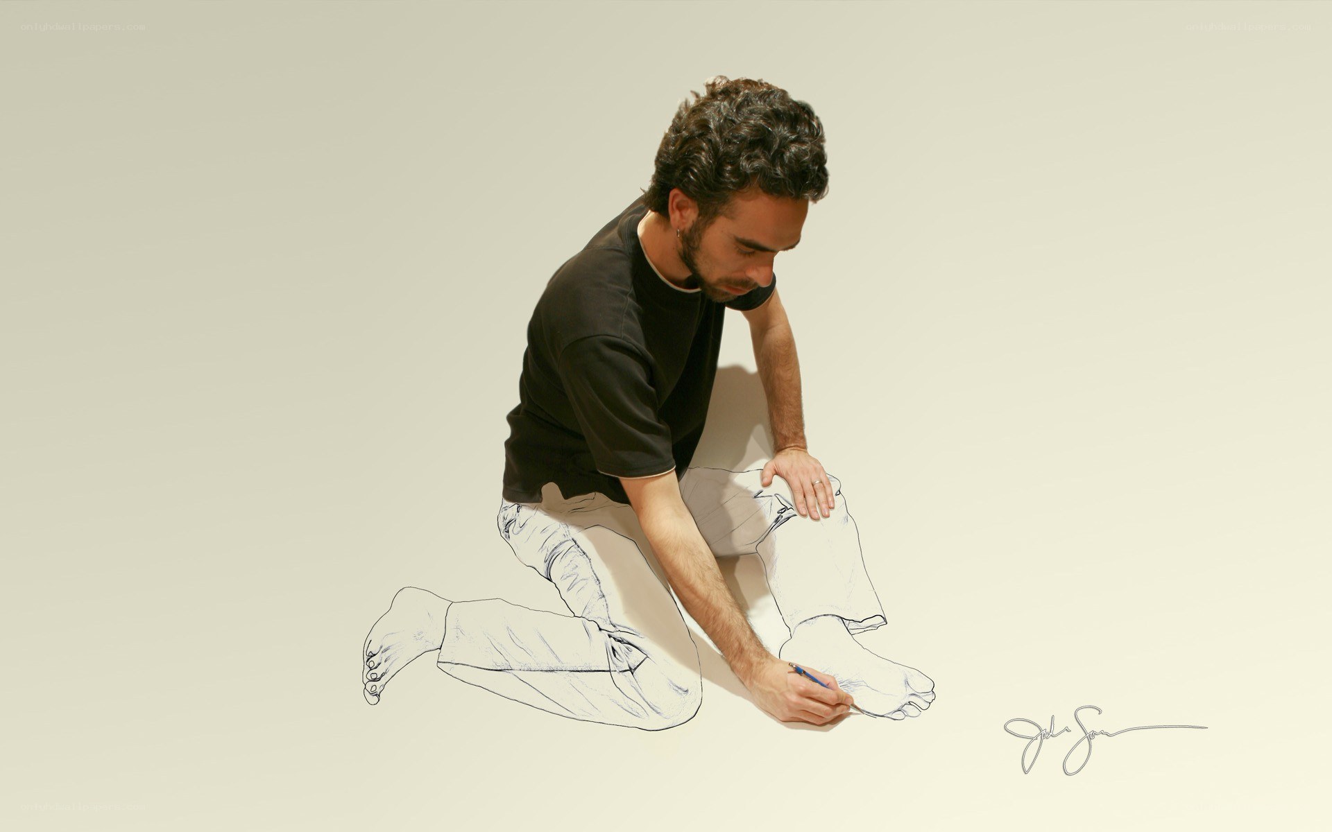 artist drawing on floor