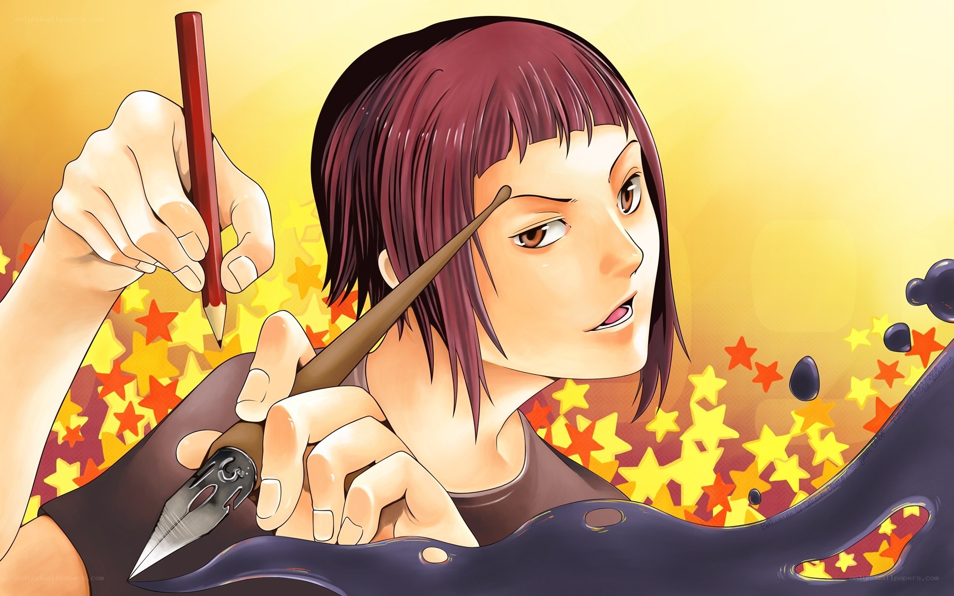 artist drawing with pencils