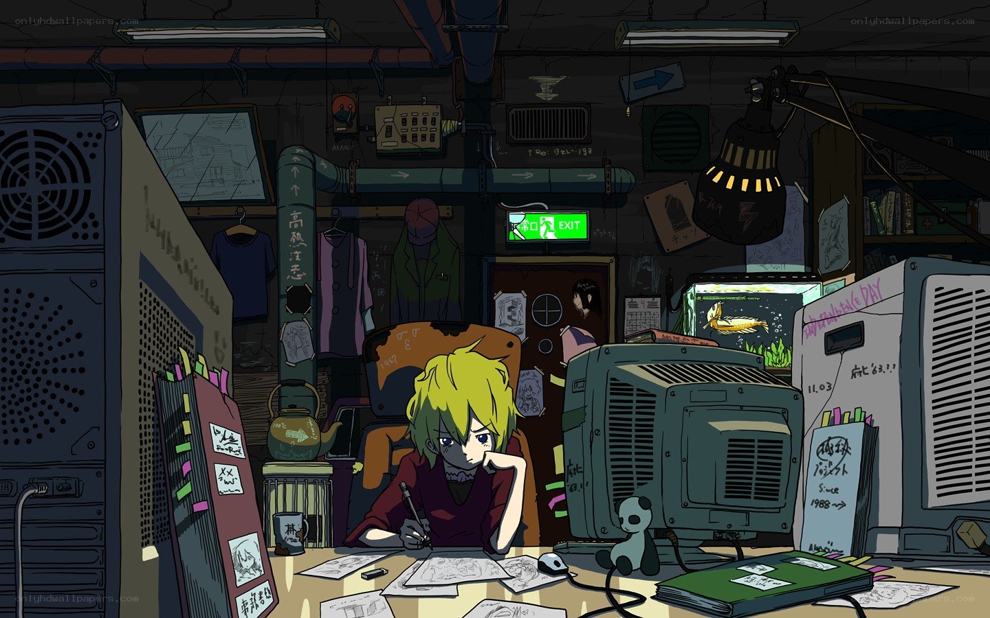artist in a cluttered studio