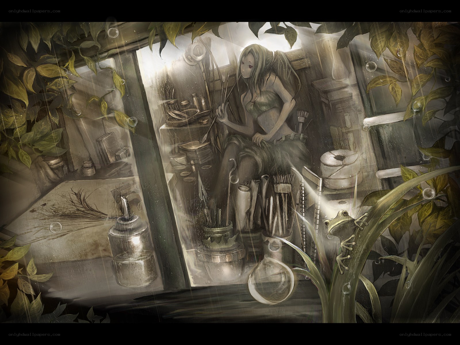 Artist in a rain-soaked workshop