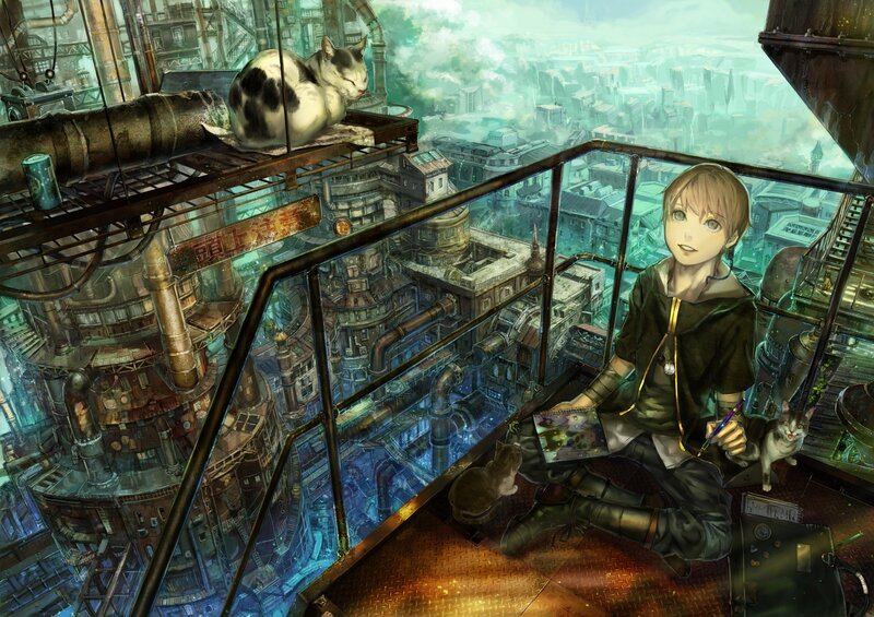 artist in a steampunk city